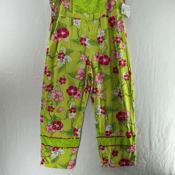 Boston Proper Jumpsuit Womens XS Wide Leg Sleeveless Bib Pocket Floral Green Red - Picture 4 of 13